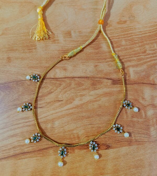 1 Gram Gold Plated CZ Emerald Studded Rope Chain Necklace Set with Earrings