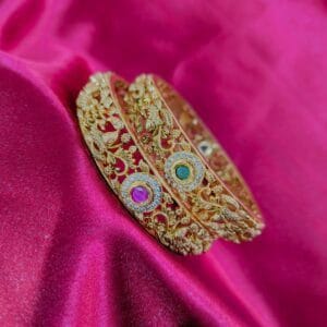 Gram Gold Plated CZ Ruby Emerald Studded Peacock Bangles