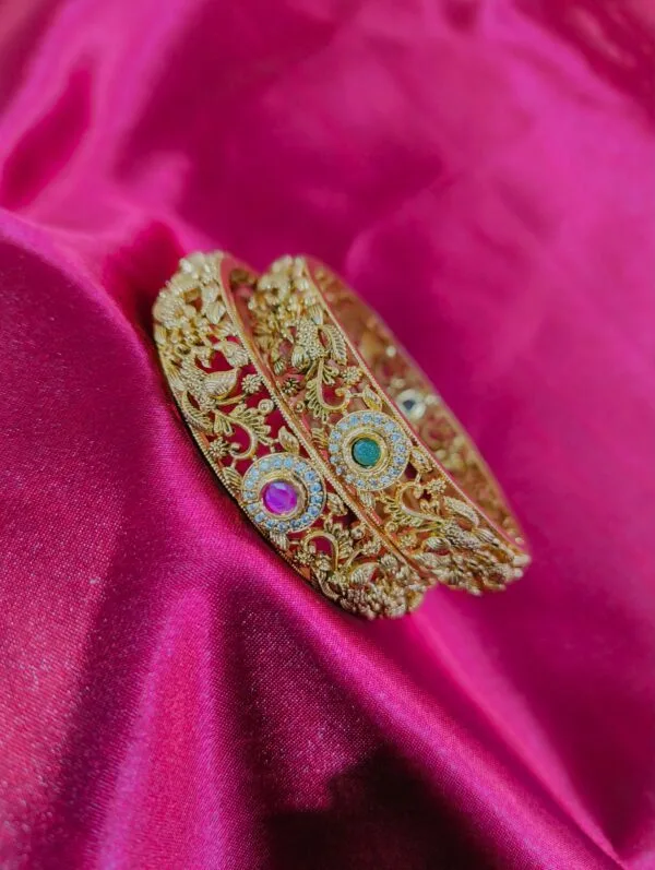 Gram Gold Plated CZ Ruby Emerald Studded Peacock Bangles