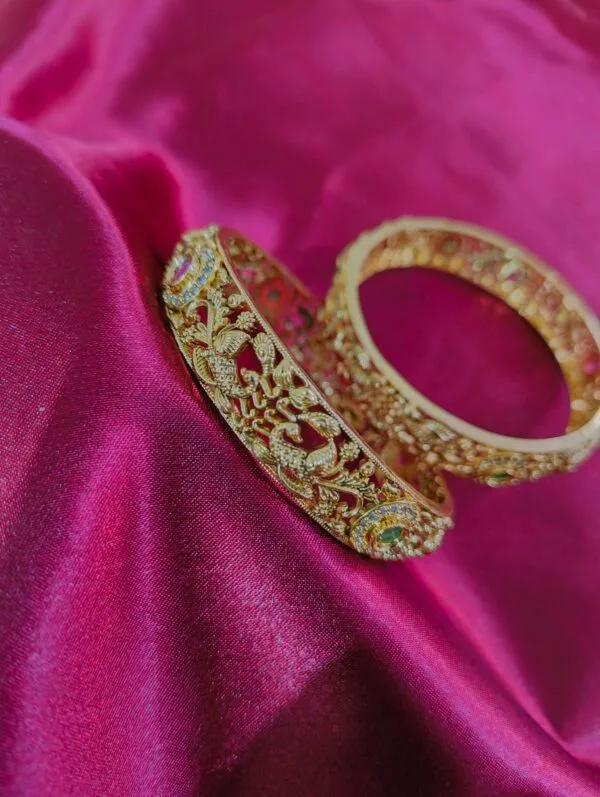 Gram Gold Plated CZ Ruby Emerald Studded Peacock Bangles