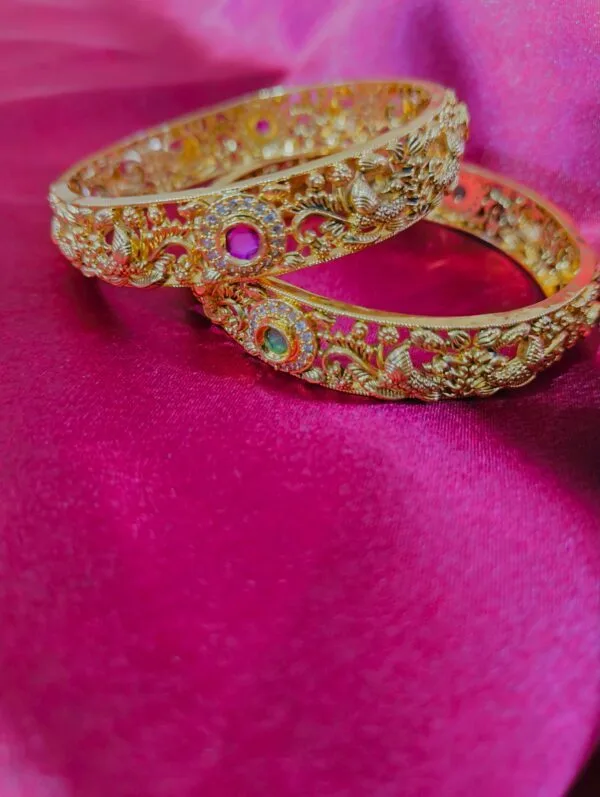 Gram Gold Plated CZ Ruby Emerald Studded Peacock Bangles