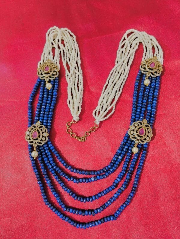 1 Gram Gold Plated CZ Ruby Studded Beaded Long Necklace Raani Haar