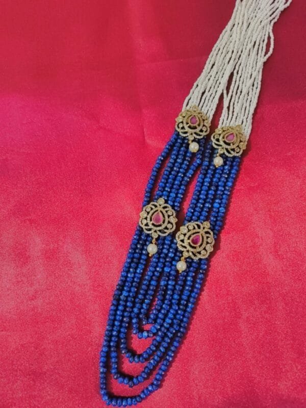 1 Gram Gold Plated CZ Ruby Studded Beaded Long Necklace Raani Haar
