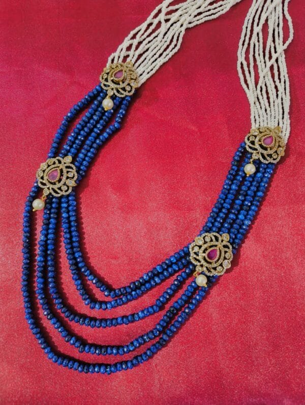 1 Gram Gold Plated CZ Ruby Studded Beaded Long Necklace Raani Haar