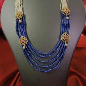 1 Gram Gold Plated CZ Ruby Studded Beaded Long Necklace Raani Haar