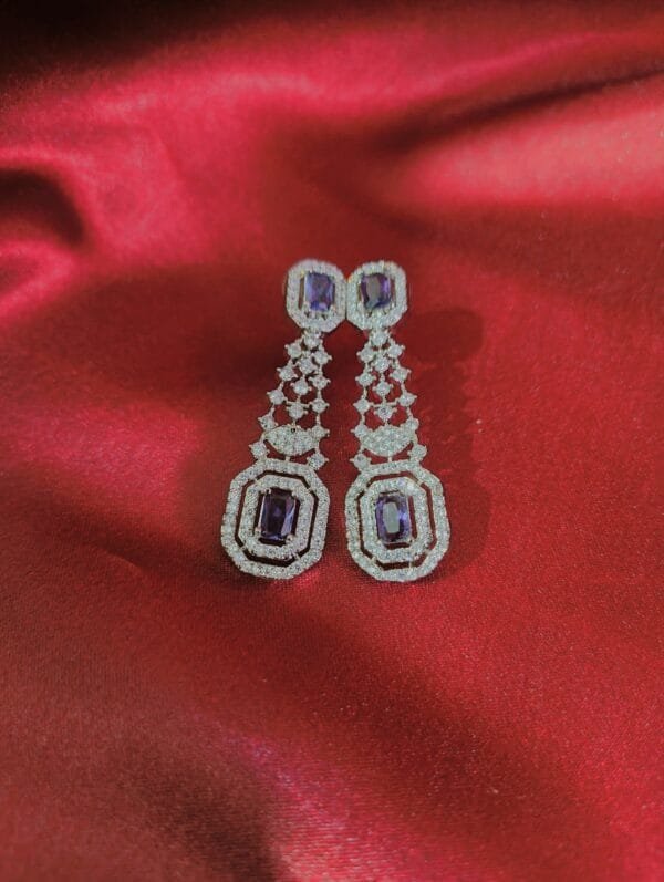 Rhodium Plated CZ AD Studded Purple Choker Necklace with Matching Earrings – Elegant Bridal & Partywear Jewelry Set
