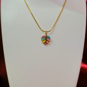 18k Gold Plated Anti-Tarnish Enamel Leaf Pendant With Chain