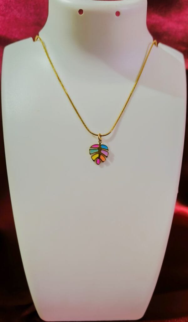 18k Gold Plated Anti-Tarnish Enamel Leaf Pendant With Chain