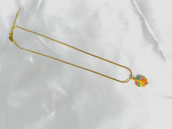 18k Gold Plated Anti-Tarnish Enamel Leaf Pendant With Chain
