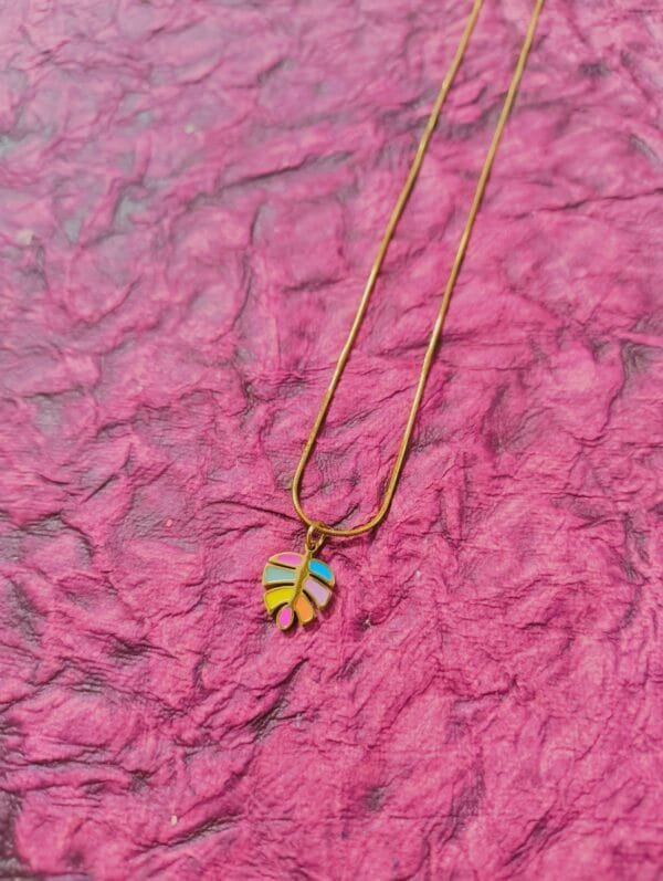 18k Gold Plated Anti-Tarnish Enamel Leaf Pendant With Chain