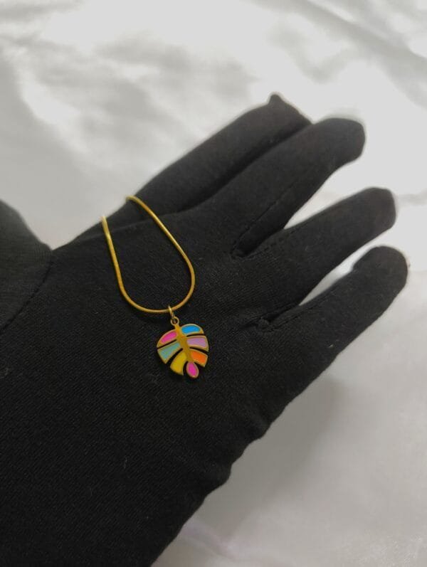18k Gold Plated Anti-Tarnish Enamel Leaf Pendant With Chain