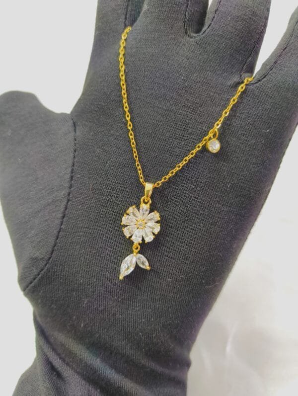 18k Gold Plated AD CZ Studded Anti-Tarnish Chain Pendant for Women & Girls