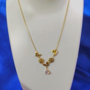 Gold Tone Anti Tarnish Floral Butterfly Chain Necklace
