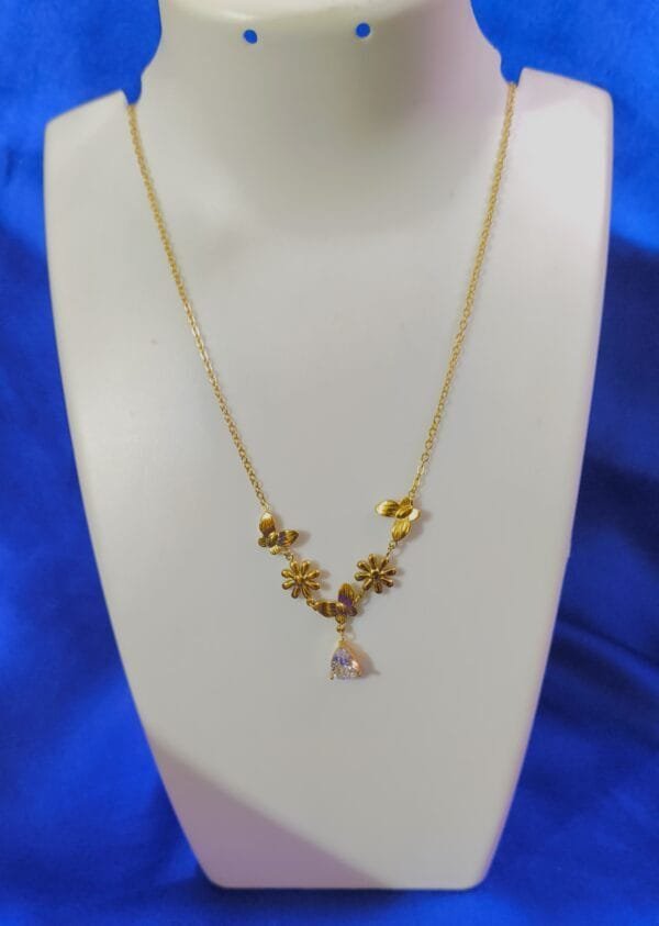 Gold Tone Anti Tarnish Floral Butterfly Chain Necklace