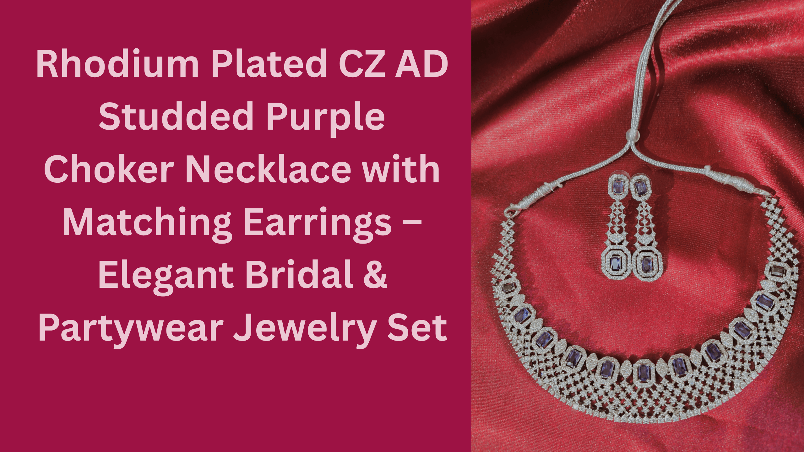Rhodium Plated CZ AD Studded Purple Choker Necklace with Matching Earrings – Elegant Bridal & Partywear Jewelry Set