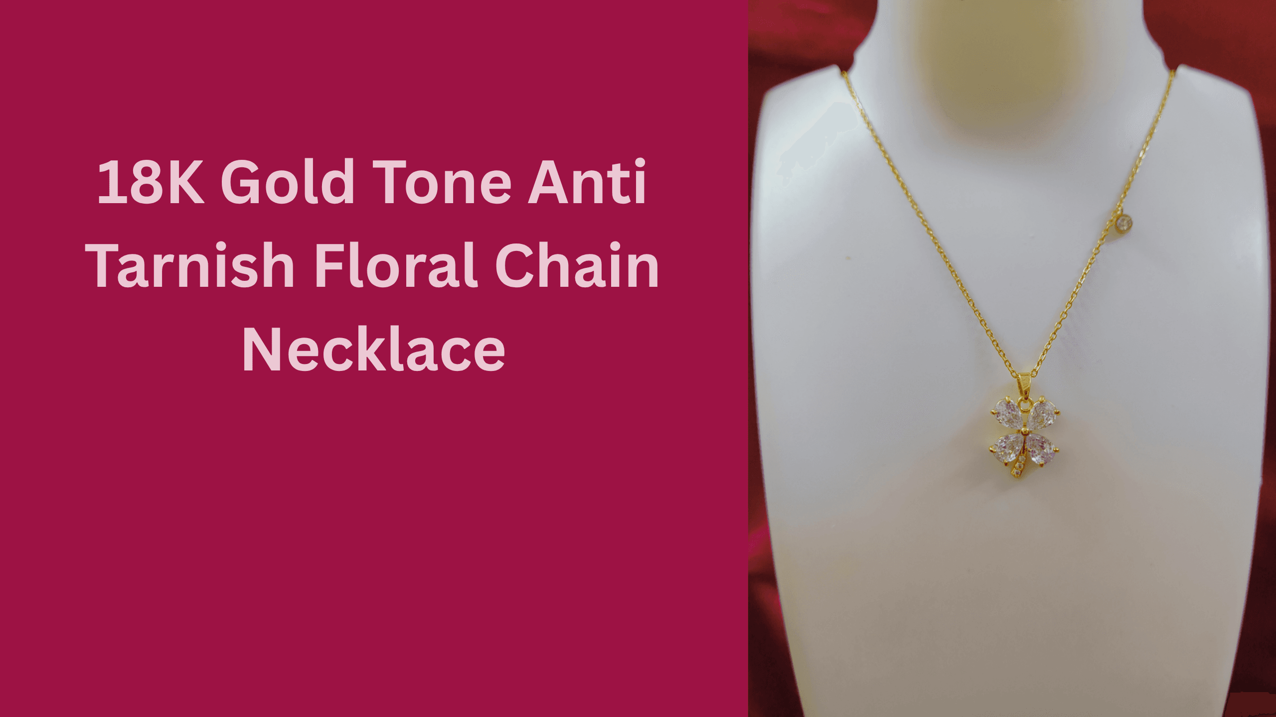 18K Gold Tone Anti Tarnish Floral Chain Necklace