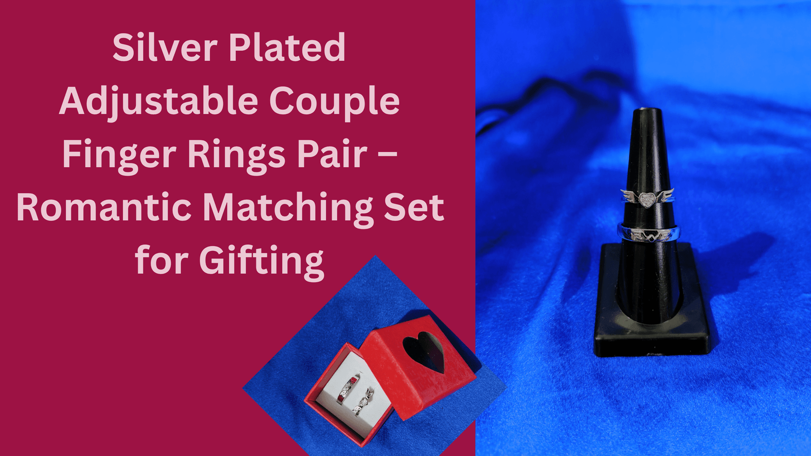 Silver Plated Adjustable Couple Finger Rings Pair – Romantic Matching Set for Gifting
