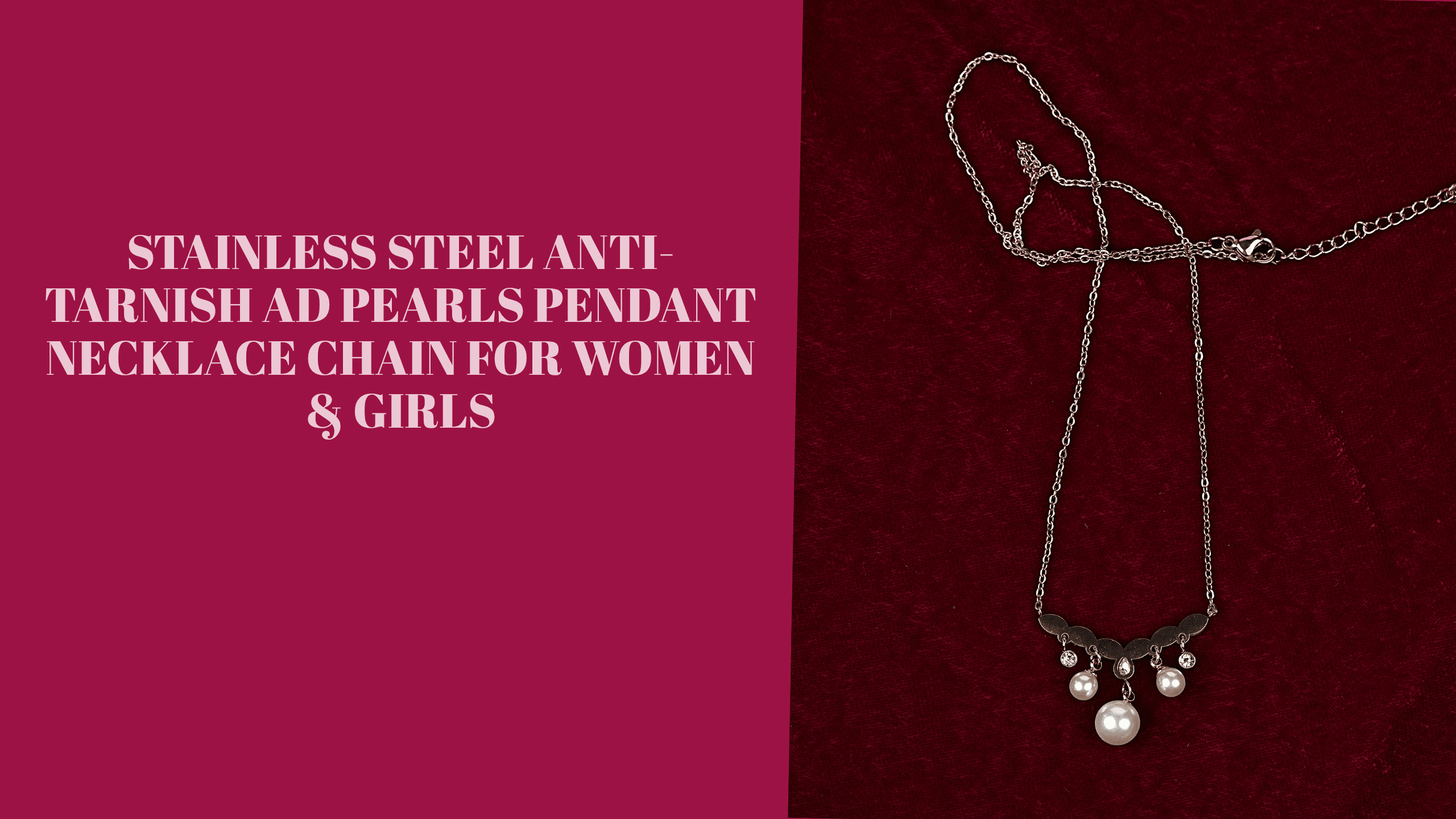 Stainless Steel Anti-Tarnish AD Pearls Pendant Necklace Chain for Women & Girls