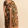 Elegant Cotton Jacquard Printed Floral Saree – Multi with Peach Border