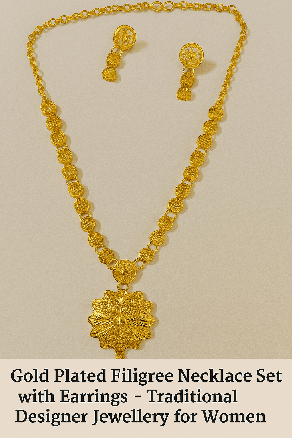 Gold Plated Filigree Necklace Set with Earrings – Traditional Designer Jewellery for Women