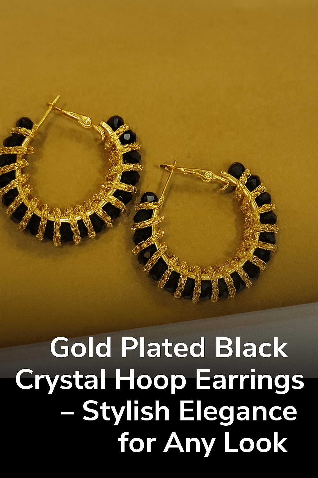 Gold Plated Black Crystal Hoop Earrings – Stylish Elegance for Any Look