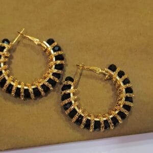 Gold Plated Black Crystal Hoop Earrings – Stylish Elegance for Any Look