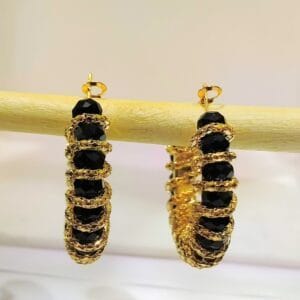 Gold Plated Black Crystal Hoop Earrings – Stylish Elegance for Any Look