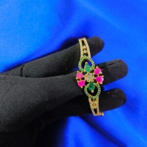 Gold Plated Ruby & Emerald CZ AD Openable Bracelet Kada Bangle