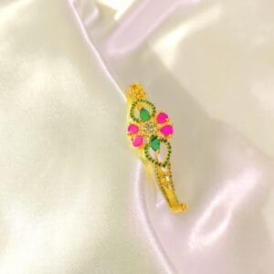 Gold Plated Ruby & Emerald CZ AD Openable Bracelet Kada Bangle