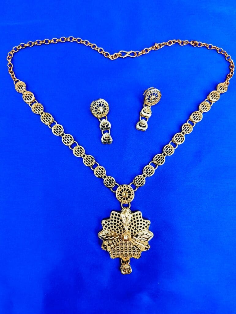 Gold Plated Filigree Necklace Set with Earrings – Traditional Designer Jewellery for Women