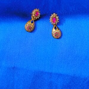 Gold Plated Ruby & Emerald CZ Drop Earrings