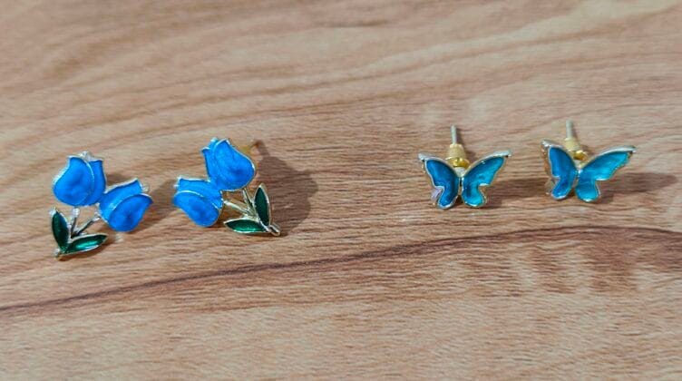 Gold Plated Enamel Stud Earrings Combo for Women & Girls | Blue Floral & Butterfly Design | Lightweight Daily Wear Earrings | Stylish Fashion Jewelry for Office, College, Party & Gifting