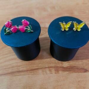 Gold Plated Enamel Stud Earrings Combo for Women & Girls (Rose & Butterfly Design)