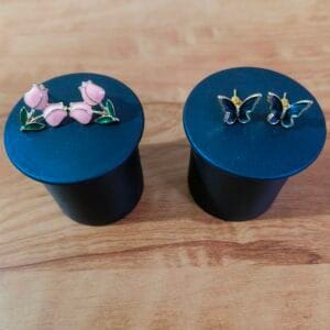 Gold Plated Enamel Stud Earrings Combo for Women & Girls (Pink Floral & Blue Butterfly Design)