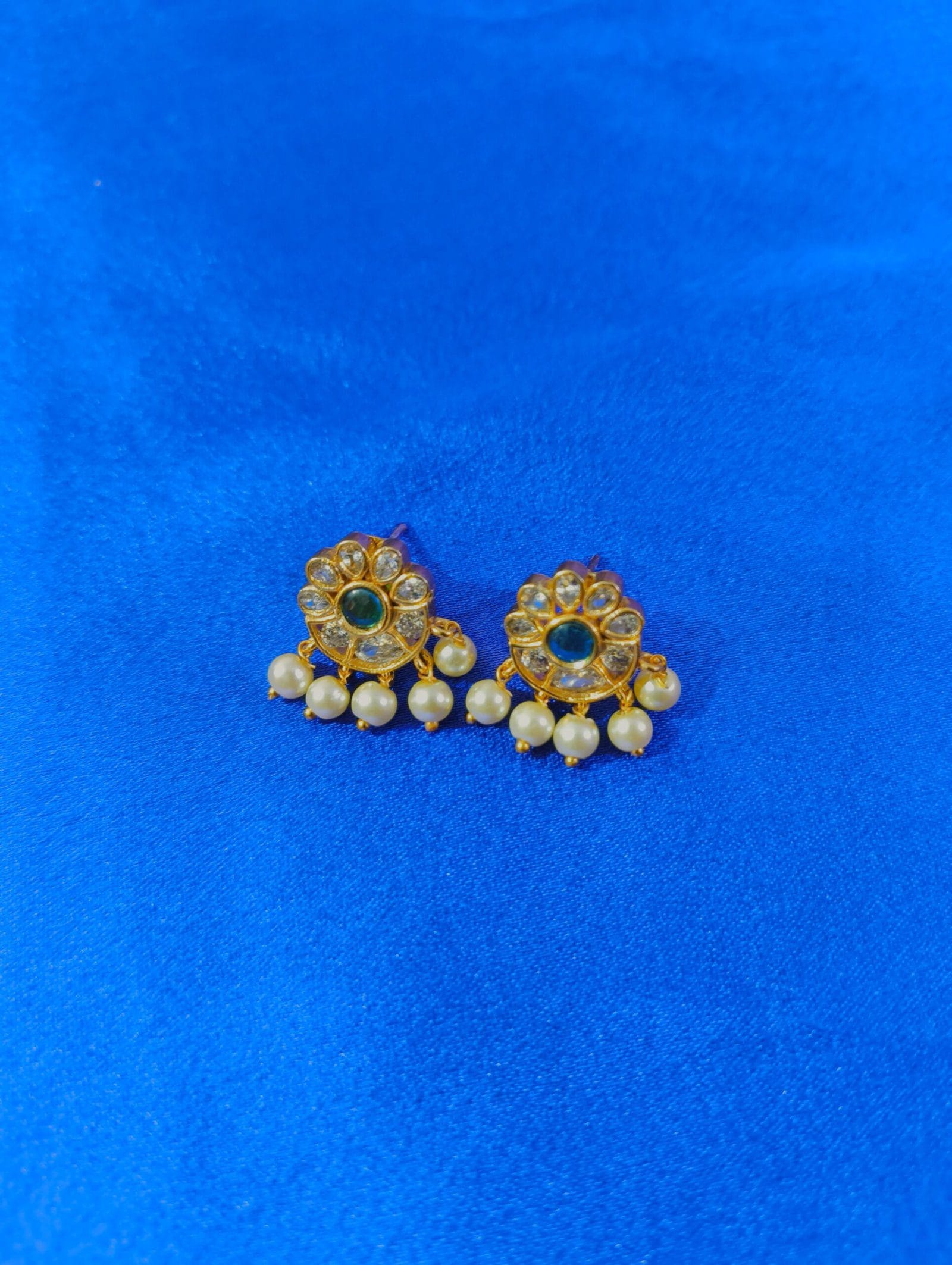 Gorgeous 1 Gram Gold Plated AD Kundan Studded Pearl Necklace with Matching Earrings