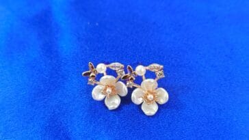 Rose Gold Plated Waterproof CZ AD & Pearl Floral Earrings for Daily Wear