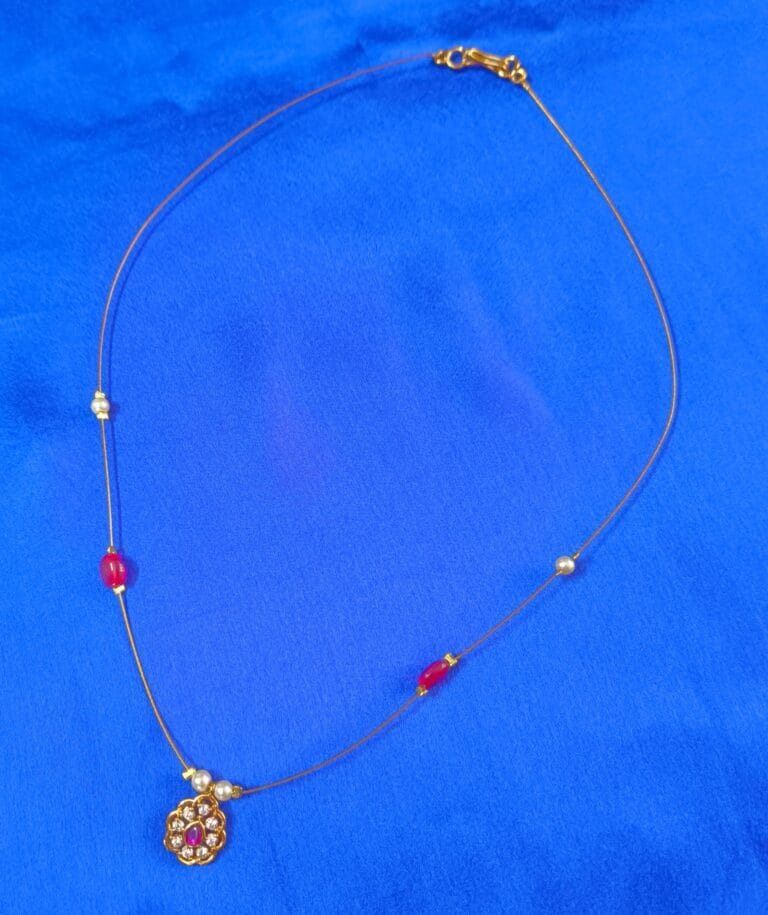 1 Gram Gold Plated AD Kundan Pendant Necklace with Pearls & Monalisa Beads – Invisible Chain Design