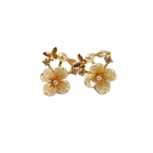 Rose Gold Plated Waterproof CZ AD & Pearl Floral Earrings for Daily Wear