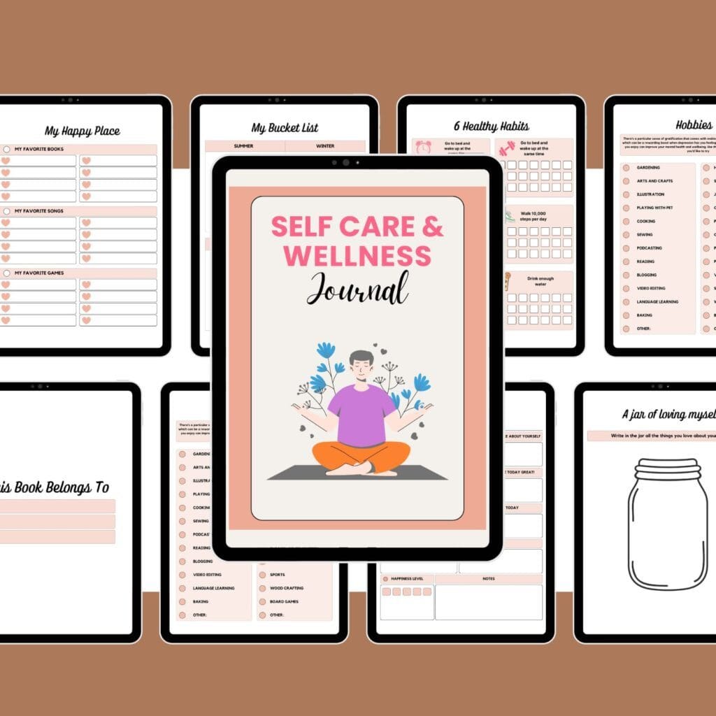 Self-Care & Wellness Journal | Digital Wellness Planner | Mental Health, Gratitude, Habit Tracker, Daily & Weekly Planner | Printable PDF