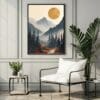 Minimalist Mountain Wall Art Digital Download Landscape Print Modern Nature Sun and Forest Poster Printable Home Decor