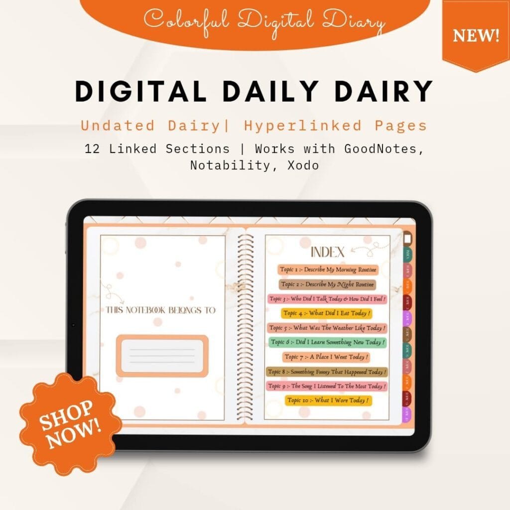 Digital Diary with Prompts 53 Page Hyperlinked Journal for Daily Writing Self Reflection GoodNotes Notability Xodo Gift