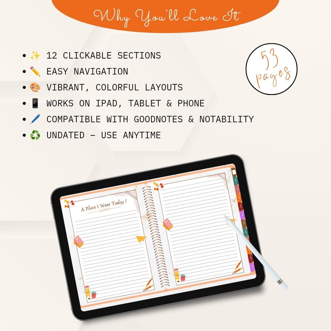 Digital Diary with Prompts 53 Page Hyperlinked Journal for Daily Writing Self Reflection GoodNotes Notability Xodo Gift