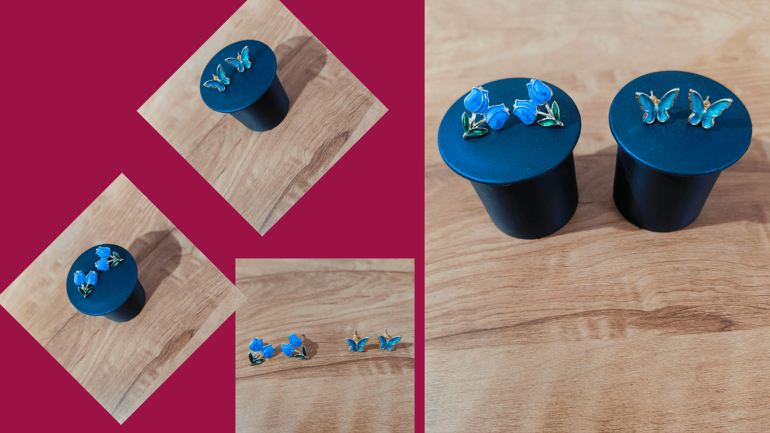 Gold Plated Enamel Stud Earrings Combo for Women & Girls | Blue Floral & Butterfly Design | Lightweight Daily Wear Earrings | Stylish Fashion Jewelry for Office, College, Party & Gifting