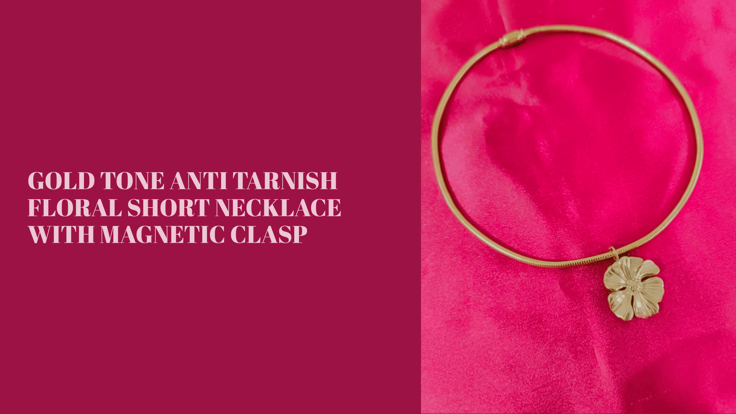 Gold Tone Anti Tarnish Floral Short Necklace With Magnetic Clasp