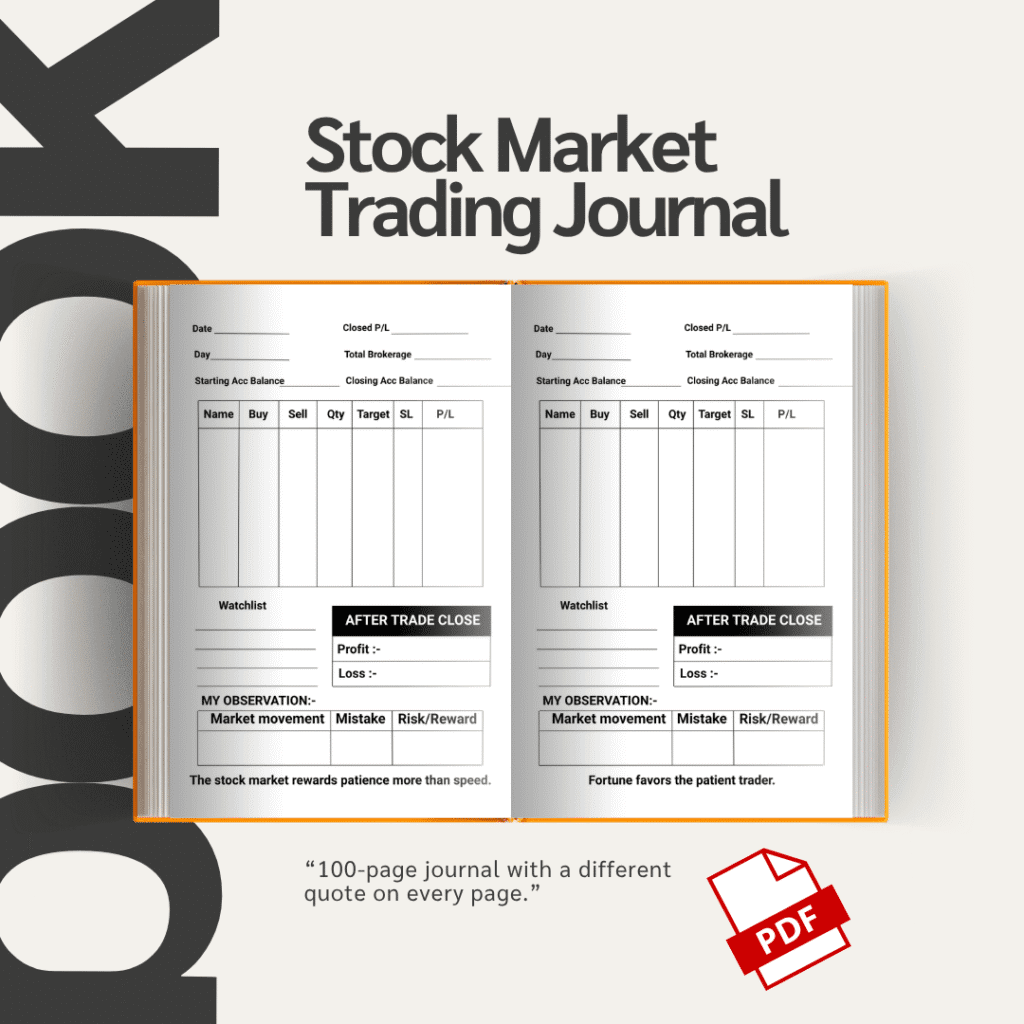 Stock Market Trading Journal PDF | 103-Page Digital Trade Log | Printable Trading Planner with 100 Unique Motivational Quotes