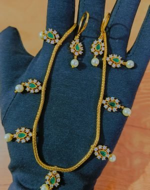 IMG_20250508_183714187 1 Gram Gold Plated CZ Emerald Studded Rope Chain Necklace Set with Earrings