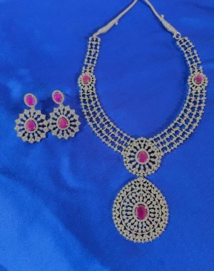 IMG_20250515_155824089 Rhodium Plated CZ Ruby Studded Diamond Necklace Set with Earrings – Bridal & Ethnic Party Wear Jewelry