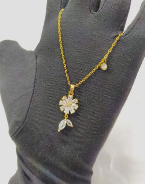 18k Gold Plated AD CZ Studded Anti-Tarnish Chain Pendant for Women & Girls